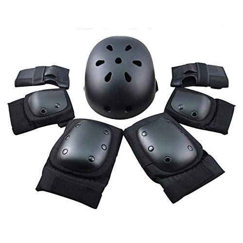 Juego de protectores de seguridad para niños ajustable coderas muñecas rodilleras casco para niños adolescentes adultos scooter patinaje ciclismo equitación patinaje patinaje hoverboard color negro S