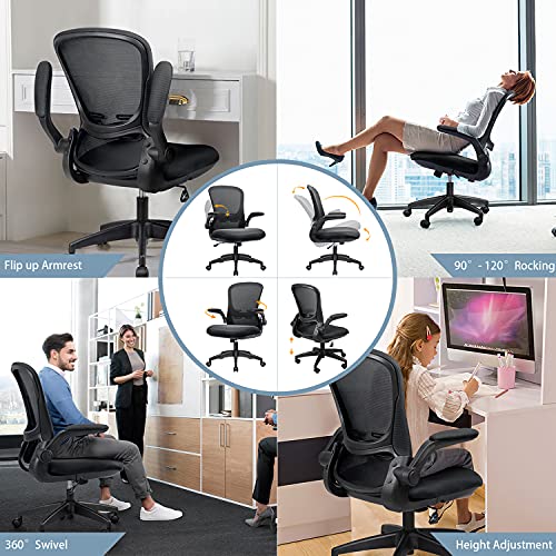 JUMMICO Silla de oficina ergonómica giratoria de malla para ordenador, con respaldo plegable, color negro