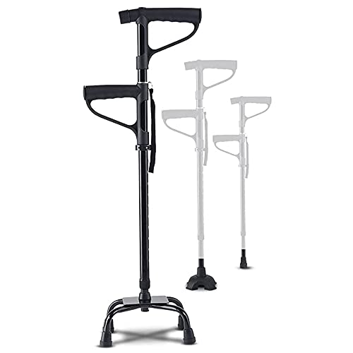 JW-YZWJ Cane Quad de Servicio Pesado, bastón de Cuatro Patas para una Estabilidad Adicional con luz LED, muletas para Caminar con 3 Base