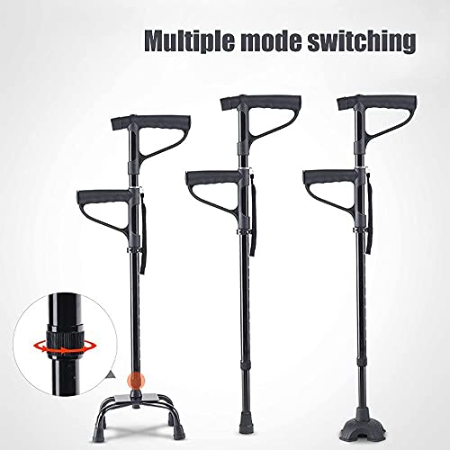 JW-YZWJ Cane Quad de Servicio Pesado, bastón de Cuatro Patas para una Estabilidad Adicional con luz LED, muletas para Caminar con 3 Base