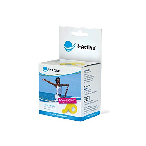 K-Active Kinesiologie Tape AMARILLO con tecnología adhesiva STRATAGEL® PLUS, hidrorrepelente e hipoalergénico, 50 mm x 5 m, caja de 1 unidad