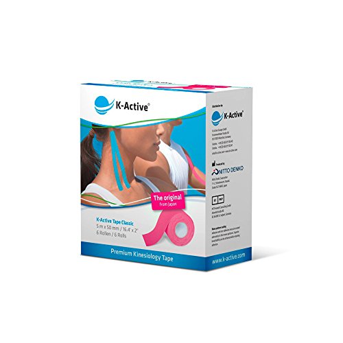 K-Active Kinesiologie Tape Classic ROSA, hidrorrepelente e hipoalergénico, 50 mm x 5 m, caja de 6 unidades