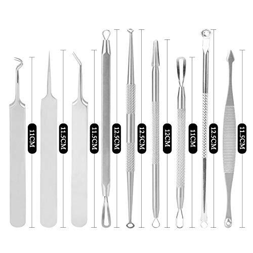 Kapmore Aguja Extractor Limpiador Juego de 9 Pcs Kit Blackhead Remover para Acné Punto Negro Comedones BlackHead Extractor