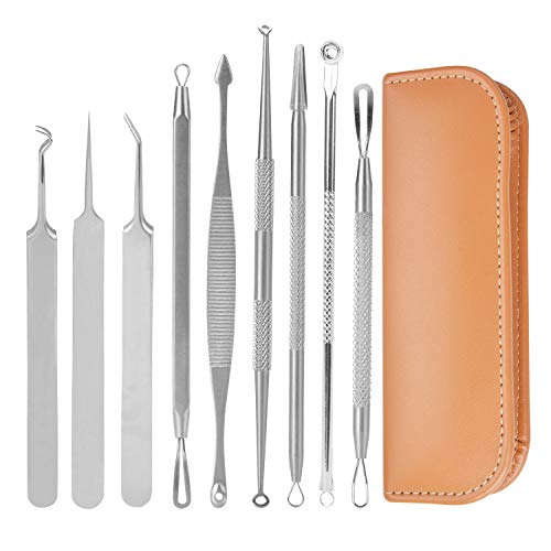 Kapmore Aguja Extractor Limpiador Juego de 9 Pcs Kit Blackhead Remover para Acné Punto Negro Comedones BlackHead Extractor