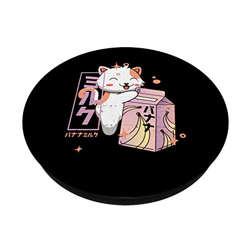 Kawaii Cat - Banana Milk Shake - Cute Japanese Retro Kitten PopSockets PopGrip Intercambiable