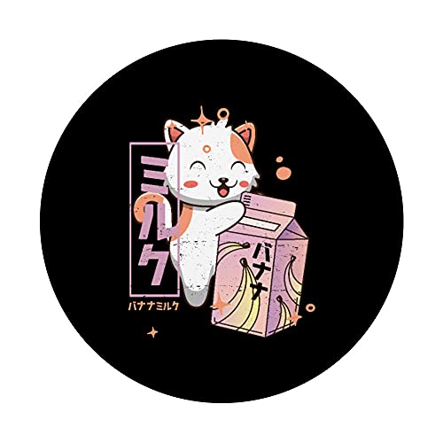 Kawaii Cat - Banana Milk Shake - Cute Japanese Retro Kitten PopSockets PopGrip Intercambiable