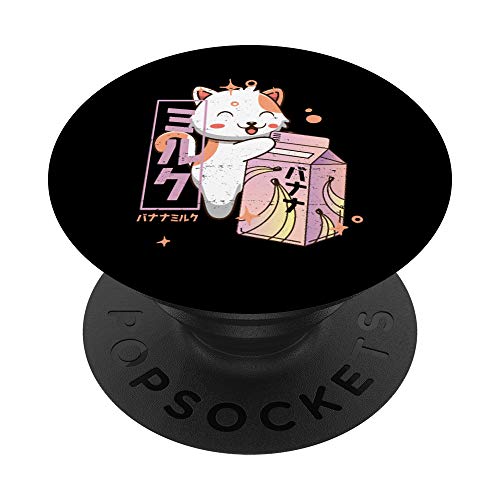 Kawaii Cat - Banana Milk Shake - Cute Japanese Retro Kitten PopSockets PopGrip Intercambiable