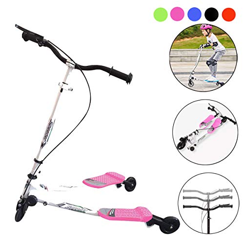 keland Patinete Plegable de Tres 3 Ruedas,Patinete de 3 Ruedas Scooter Manillar Altura Ajustable 75-85cm con Freno Posterior Rosado Patinete Scooter para Niños de 4 a 9 Años