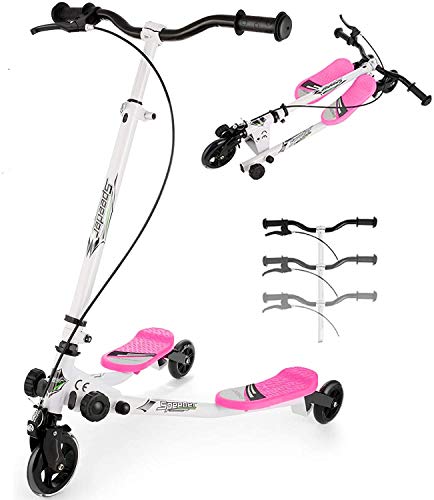 keland Patinete Plegable de Tres 3 Ruedas,Patinete de 3 Ruedas Scooter Manillar Altura Ajustable 75-85cm con Freno Posterior Rosado Patinete Scooter para Niños de 4 a 9 Años