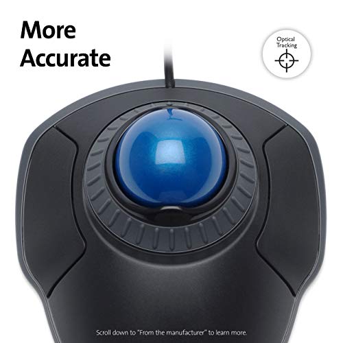 Kensington K72337EU Orbit - Ratón con Cable Compacto y Ergonómico con Trackball, Para Mac y Windows con Anillo de Desplazamiento, Diseño Ambidiestro y Seguimiento Óptico, Azul