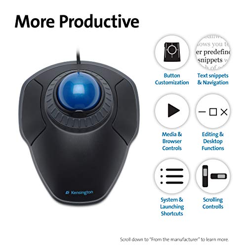 Kensington K72337EU Orbit - Ratón con Cable Compacto y Ergonómico con Trackball, Para Mac y Windows con Anillo de Desplazamiento, Diseño Ambidiestro y Seguimiento Óptico, Azul