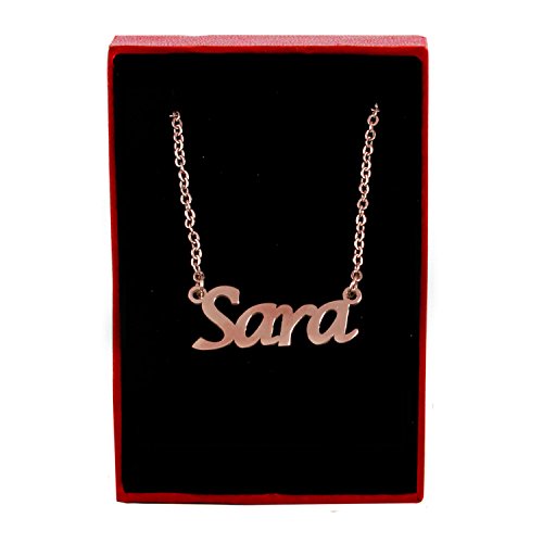 Kigu Sara Collar con Nombre - Chapado en Oro Rosa de 18 Quilates Personalizado - Cadena Ajustable