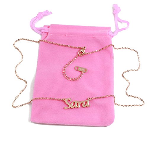 Kigu Sara Collar con Nombre - Chapado en Oro Rosa de 18 Quilates Personalizado - Cadena Ajustable