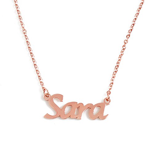 Kigu Sara Collar con Nombre - Chapado en Oro Rosa de 18 Quilates Personalizado - Cadena Ajustable