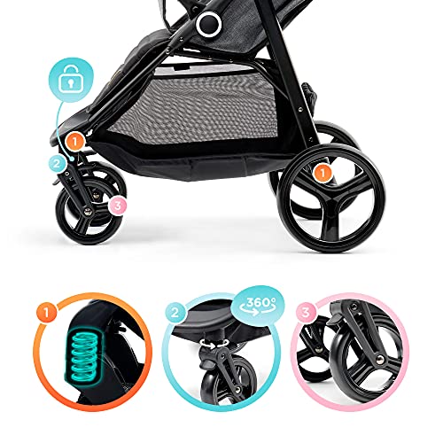 Kinderkraft Silla de Paseo GRANDE, Carrito, Capota Desplegable, para Niños, Gris