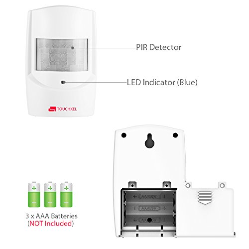 Kit de Seguridad Alarma, TOUCHXEL Sistema de Alarma Antirrobo Inalmbrico Hogar 1 Receptor y 2 Detectores de Sensor de Movimiento PIR Resistentes Intemperie para Patio / Granero / Garaje