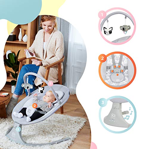 kk Kinderkraft Eléctrica Silla mecedora 2 en 1 LULI, Balancín, 5 Velocidades de mecer, 12 Melodías, Gris