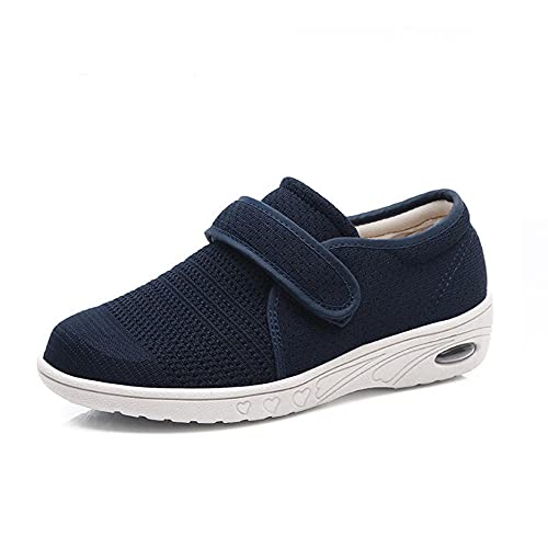 KKOO Zapatillas de Hombre para diabéticos,Zapatos para Ancianos de Malla Transpirable, pies Anchos Ajustables Zapatos cómodos-Blue_35,Zapatillas de pies hinchados