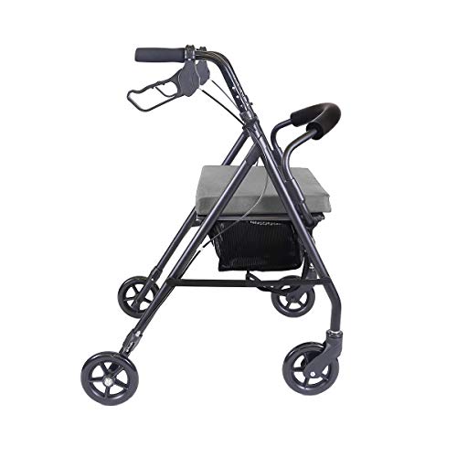 KMINA - Andador para ancianos, Andador plegable, Andadores para ancianos 4 ruedas, Andadores adultos, Andador con Asiento, Andador para ancianos con asiento, COMFORT Gris Freno Maneta