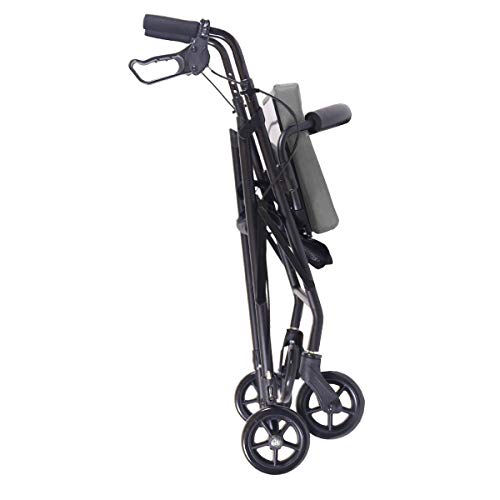 KMINA - Andador para ancianos, Andador plegable, Andadores para ancianos 4 ruedas, Andadores adultos, Andador con Asiento, Andador para ancianos con asiento, COMFORT Gris Freno Maneta