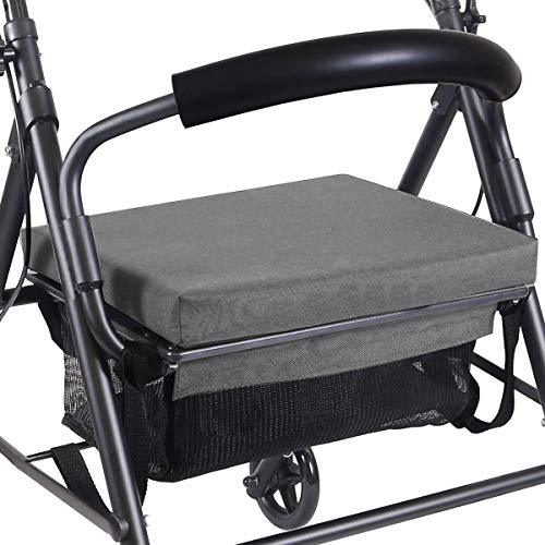 KMINA - Andador para ancianos, Andador plegable, Andadores para ancianos 4 ruedas, Andadores adultos, Andador con Asiento, Andador para ancianos con asiento, COMFORT Gris Freno Maneta