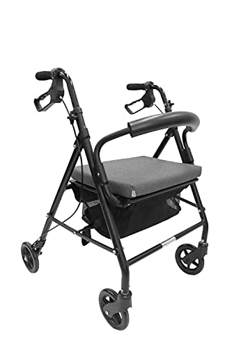 KMINA - Andador para ancianos, Andador plegable, Andadores para ancianos 4 ruedas, Andadores adultos, Andador con Asiento, Andador para ancianos con asiento, COMFORT Gris Freno Maneta