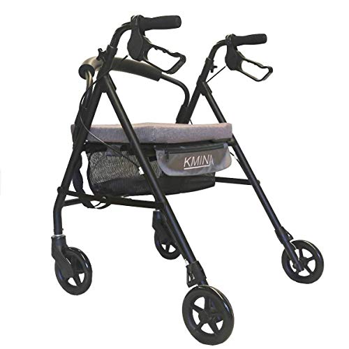 KMINA - Andador para ancianos, Andador plegable, Andadores para ancianos 4 ruedas, Andadores adultos, Andador con Asiento, Andador para ancianos con asiento, COMFORT Gris Freno Maneta