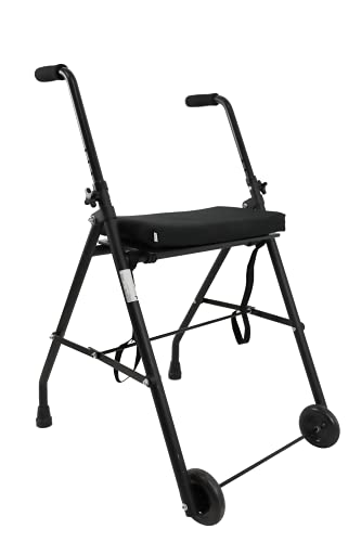 KMINA - Andador para ancianos, Andador plegable y ligero, Andadores para ancianos, Andadores adultos 2 ruedas, Andador para ancianos con asiento, COMFORT 2 Ruedas Negro