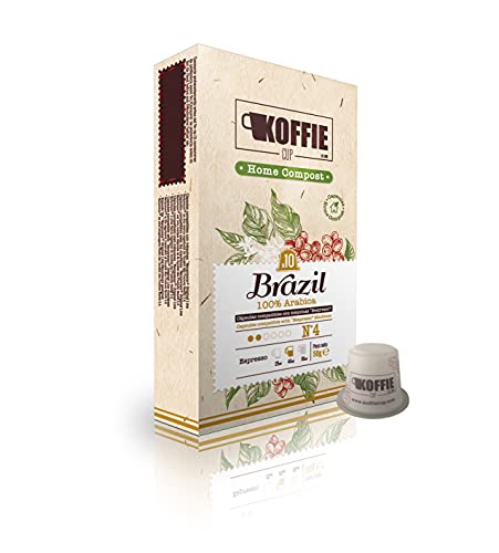 Koffie Cup Brazil 40 Cápsulas compostables de café compatibles con máquinas Nespresso original line. Receta Brazil. Total 40 cápsulas (4x10cáps) koffiecup