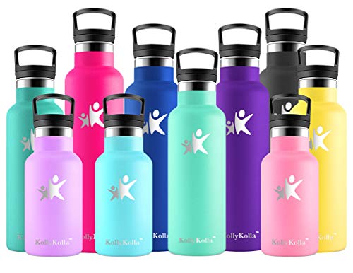 KollyKolla Botella de Agua Acero Inoxidable, Termo Sin BPA Ecológica Reutilizable, Botella Termica con Pajita y Filtro, Water Bottle para Niños & Adultos, Deporte, Oficina (600ml Macaron Verde)