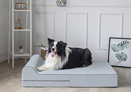 KOPEKS - Cama Extra Grande para Perros Mascotas con Memoria Viscoelástica Ortopédico 127 x 85 x 18 cm más la Almohada, Gris, XL