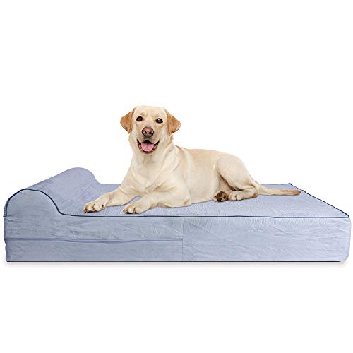 KOPEKS - Cama Extra Grande para Perros Mascotas con Memoria Viscoelástica Ortopédico 127 x 85 x 18 cm más la Almohada, Gris, XL