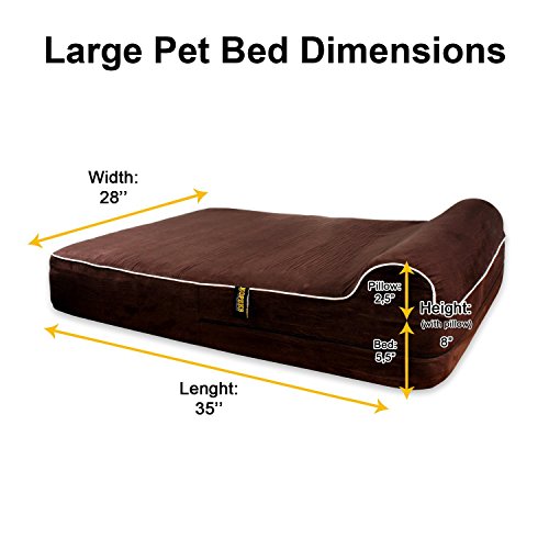 KOPEKS Cama Grande para Perros Mascotas Grandes con Memoria Viscoelástica Ortopédico 91 x 71 x 15 cm más la Almohada - L - Marrón