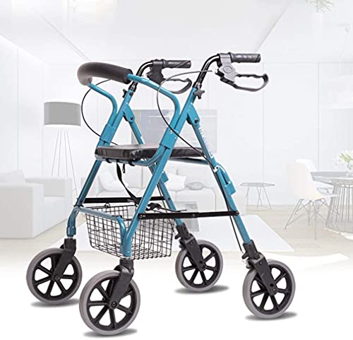 KTDT Andador con Ruedas Mobility Drive Walking Aids 4 Ruedas Plegable, Andador con Doble Sistema de Freno, Andador con Ruedas médico 4 Altura Ajustable Utilizado para Personas Mayores Que Caminan