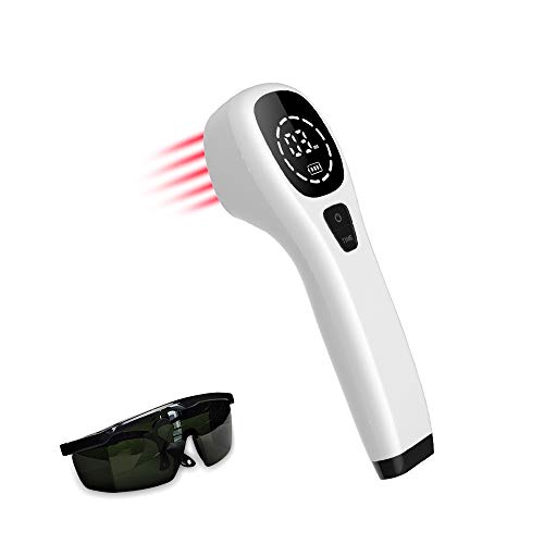 KTS Dispositivo de terapia de luz roja para aliviar el dolor, analgésico articular y muscular con gafas, luz infrarroja con sondas de 650nm y 808nm(2 * 808nm)(blanco)