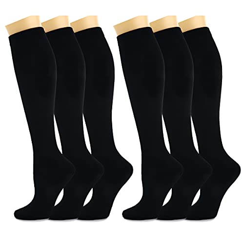 Kuzimua 6 Pares Calcetines/ Medias de Compresión para Hombres y Mujeres, Running, Deporte, Correr, Senderismo, Volar, Viajar, Varicosas, Embarazo y Médicos (Negro, l)