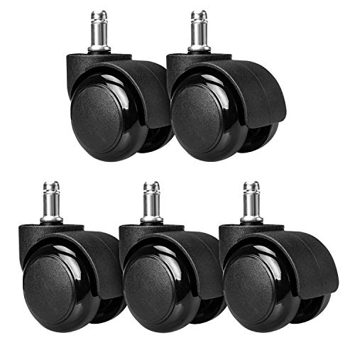 kwmobile Navaris Ruedas para Silla de Oficina de 11MM - Set de 5 Ruedas de 50MM de diámetro - Ruedas de Repuesto giratorias de plástico Duro - Negro