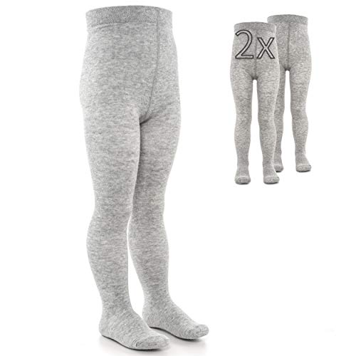 LaLoona Leotardos bebe Pack 2 Ud. - Medias elásticas para bebé niña y niño con cintura ancha y alto contenido de algodón - 98/104 (aprox. 3 años) - gris claro