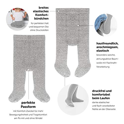 LaLoona Leotardos bebe Pack 2 Ud. - Medias elásticas para bebé niña y niño con cintura ancha y alto contenido de algodón - 98/104 (aprox. 3 años) - gris claro