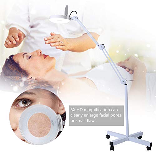 Lámpara de Lupa LED con Pie, Lámpara de Aumento 5X Lámpara Lupa Estetica Lámpara de Belleza con Rueda y Soporte Lámpara de Manicura Lupa, para Tatuajes de Pestañas de Cosmetología Médica