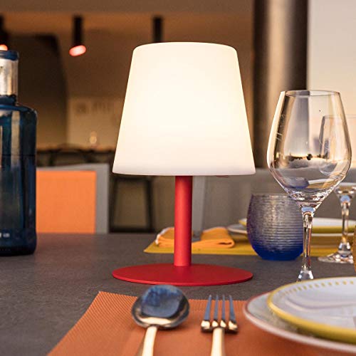 Lámpara de mesa inalámbrica con base de acero rojo LED blanco cálido/blanco regulable STANDY MINI Love H25cm