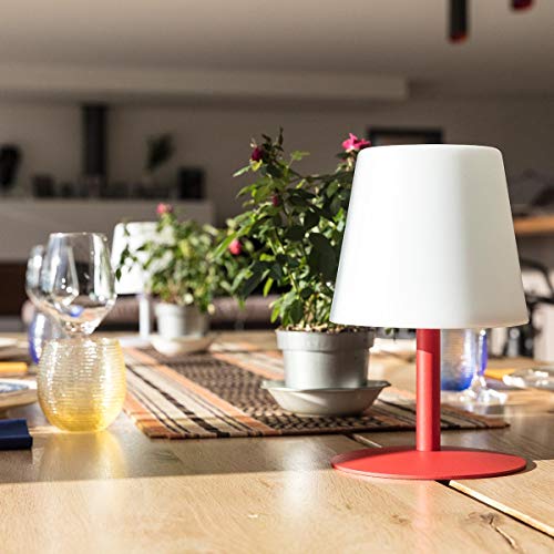 Lámpara de mesa inalámbrica con base de acero rojo LED blanco cálido/blanco regulable STANDY MINI Love H25cm