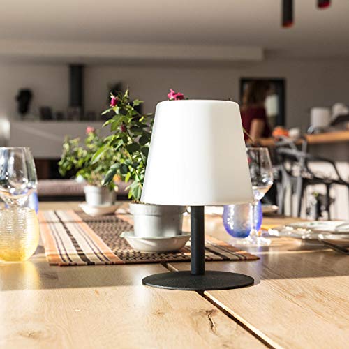 Lámpara de mesa sin cable con base de acero negro LED blanco cálido/blanco regulable STANDY MINI Dark H25cm