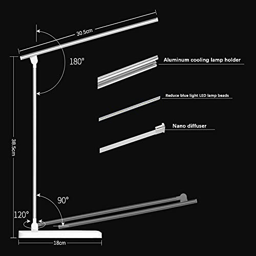 Lámpara Escritorio LED, Flexo de Escritorio para estudiar,La luz natural protege los ojos regulable con puerto de carga USB,5 Modos, 10 Niveles de Brillo Temporizador de 30/60min Función de Memoria