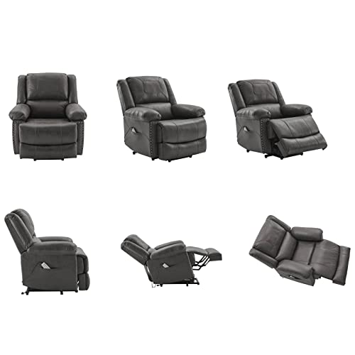 LANHA Sillón Relax Masaje Levanta Personas, Sistema de Masaje y calefacción Sillón reclinable Cuero de imitación Sillón elevadora eléctrica con Mando a Distancia, para Sala de Estar (Gris)