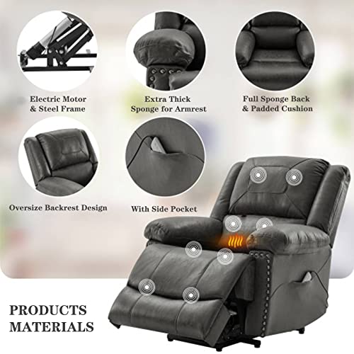 LANHA Sillón Relax Masaje Levanta Personas, Sistema de Masaje y calefacción Sillón reclinable Cuero de imitación Sillón elevadora eléctrica con Mando a Distancia, para Sala de Estar (Gris)