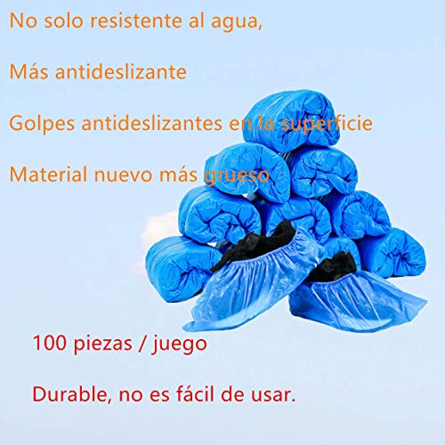 LANZI 100 Piezas Cubiertas de Zapatos Desechables Cubiertas de Botas Impermeables de Zapatos Antideslizantes con，Engrosada a Prueba de Polvo(Azul)