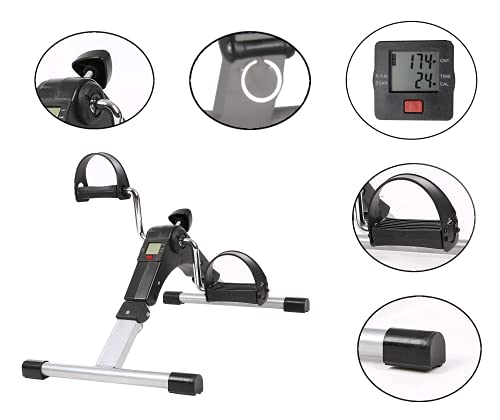 LAZY SPORTS Pedales Estaticos,Pedaleador Plegable LCD Pantalla,Mini Bicicleta Estática,Máquina de Brazos y Piernas Rehabilitación para Hacer Ejercicio en Casa con Correas y Almohadilla Antideslizante