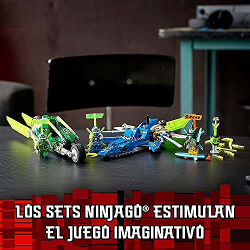 LEGO 71709 Ninjago Vehículos Supremos de Jay y Lloyd, Juguete de Construcción de Avión Deslizador y Moto Ninja con Mini Figuras