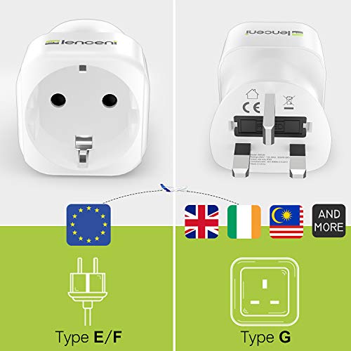 LENCENT 2X Adaptador Enchufe Ingles UK Inglaterra Adaptador de Viaje, Español 2-Pin Europa a 3-Pin Reino Unido RU para Irlanda Escocia Britanico Maldivas Gran Bretaña (Tipo G)